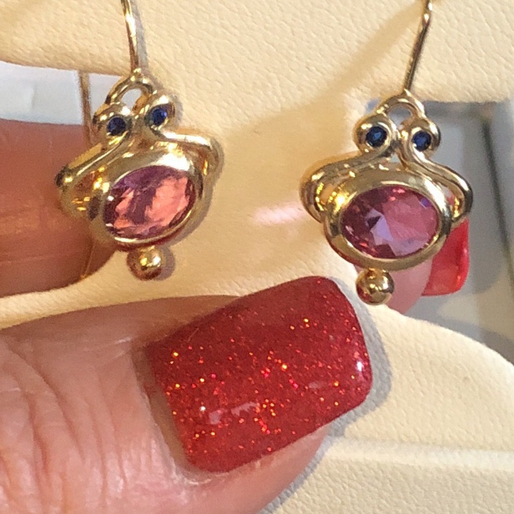 Pink tourmaline and sapphire earrings